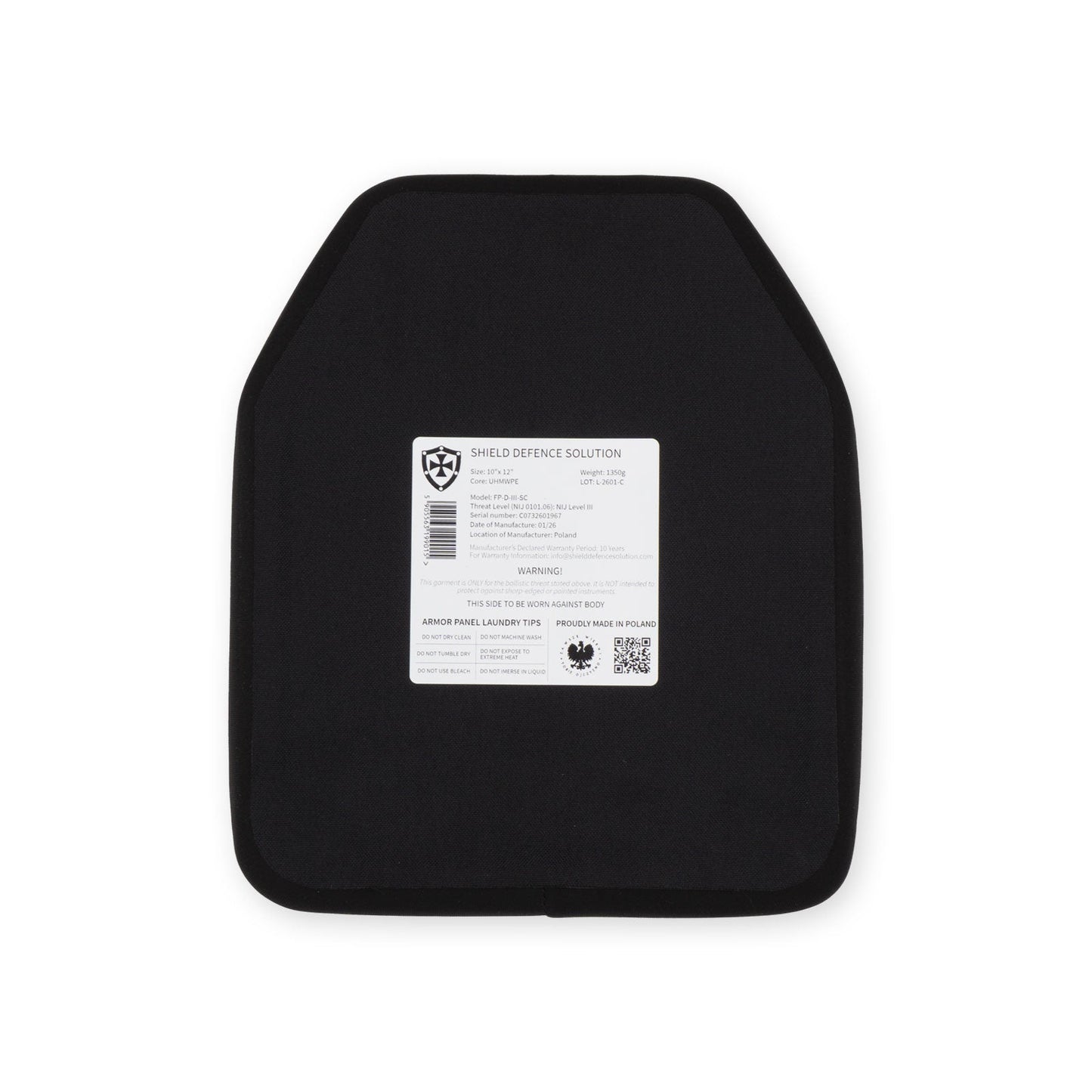 10"x12” Single Curve SAPI Front Plate - Shield Defence Solution