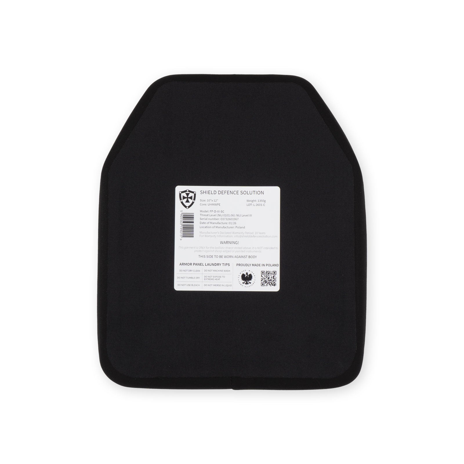 10"x12” Single Curve SAPI Front Plate - Shield Defence Solution